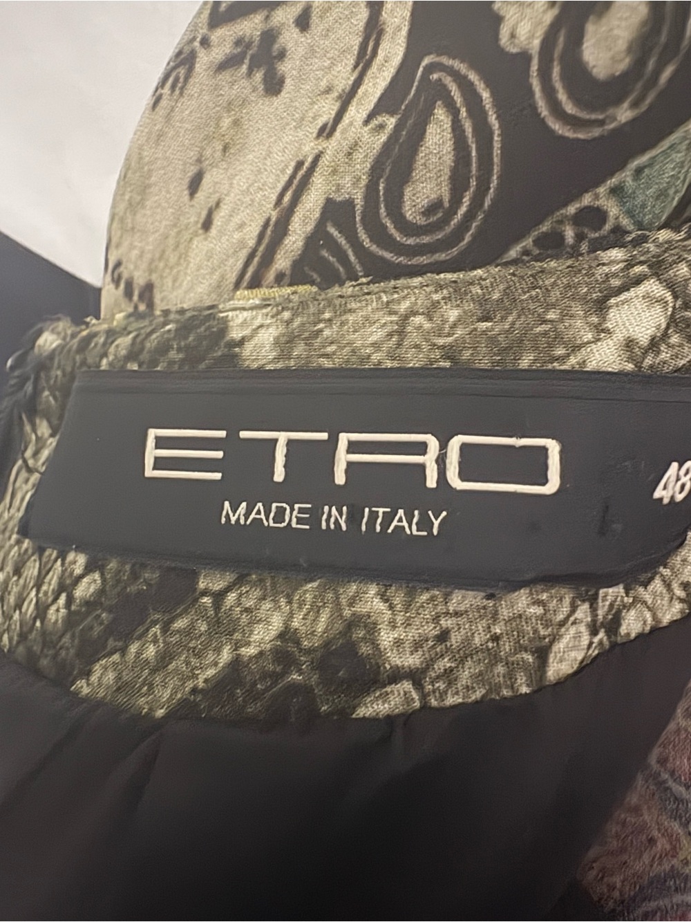 Etro Olive Green and Black Paisley-Trim Midi Dress